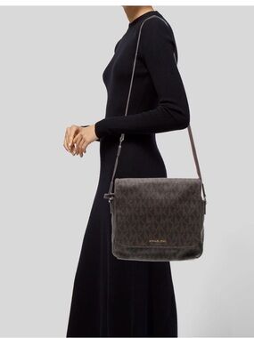 Michael Kors Monogram Crossbody Messenger Bag in Dark Brown